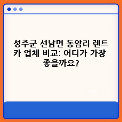 경상북도 성주군 선남면 동암리 렌트카: 완벽 가이드 & 필수 정보
